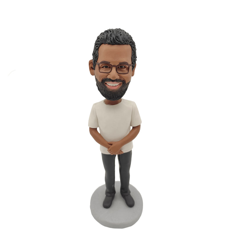 Kemeja-T putih Bobblehead Tersuai